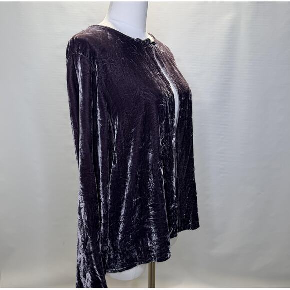 Eileen Fisher Cardigan Womens Medium Purple Crushed Velvet Silk Blend Open Front - Picture 2 of 10